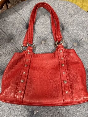Brighton Red Pebbled Leather Shoulder Bag Purse With Black Bandana Lining